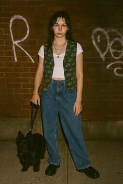 Vintage Anne Pinkerton Scottie Dog Novelty Print Vest Green Waistcoat Small Silk